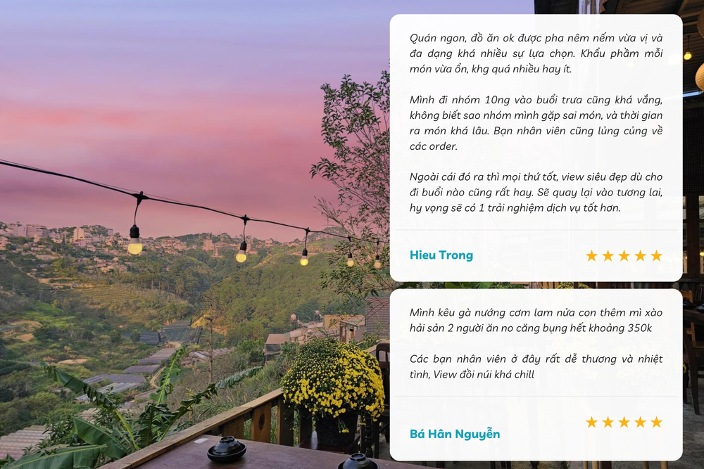 Tiệm Gà Lưng Chừng Đồi là quán nướng Đà Lạt view đẹp, hướng đồi núi, thực đơn phong phú, nhân viên nhiệt tình